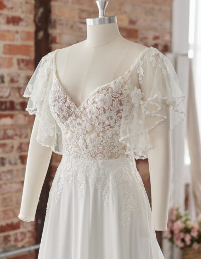 chiffon and lace wedding dress plus size with floaty sleeves