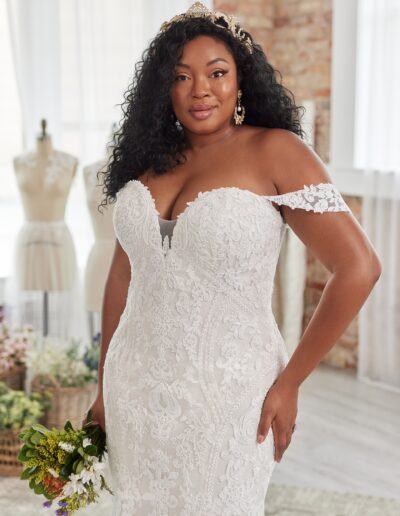lace plus size wedding dress with off the shoulder straps