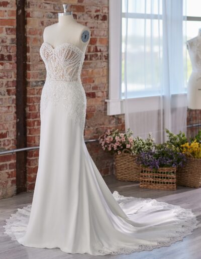 strapless beaded crepe fitted plus size wedding dress