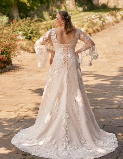 lace wedding dress with romantic floaty sleeve